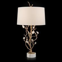 John-Richard JRL-9846 - tique Brass, White Marble Base, White Linen Round Shade, 36.25&34;H JRL-9846