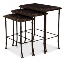 Sarreid 11354 - Noble Nesting Table, Set of 3, Brown Leather, Iron Frame, 23"W 11354