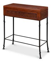 Sarreid 18446 - Botanical Accent Table, Brown Leather, Iron Frame, 24"W 18446