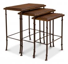 Sarreid 25953 - Noble Nesting Table, Set of 3, Brown Leather, Bronze Frame, 23"W 25953