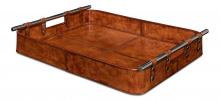 Sarreid 26847 - Safari Tray, Brown Leather, Steel Handles, 19"W 26847