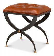 Sarreid 28379 - Mathsson Stool, Brown Leather, Pewter Base, 21"H 28379