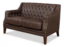 Sarreid 28927 - Brooks Sofa, Chocolate Faux Leather, Walnut Legs, 54"W 28927