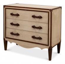 Sarreid 29039 - French Art Deco Commode, Natural, Brown Leather, Wood, 36"W 29039