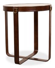 Sarreid 29055 - Leather Harness Side Table, Clear Glass Top, Antique Brown Leather, 23"H 29055