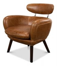 Sarreid 29757 - Sinclair Armchair, Havana Brown Leather, Dark Wood Legs, 30"H 29757