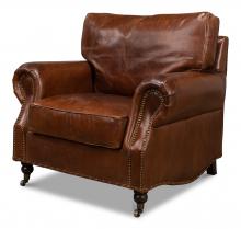 Sarreid 29761 - Papa's Lounge Chair, Havana Brown Leather, Dark Wood Feet, 36"H 29761