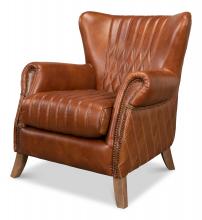 Sarreid 29773 - Bugatti Armchair, Brown Leather, Wood Feet, 35"H 29773