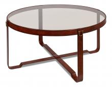 Sarreid 29906 - Harness Coffee Table, Clear Glass Top, Antique Brown Leather Frame, 40"W 29906