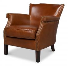 Sarreid 30034 - Topeka Lounge Chair, Havana Brown Leather, Dark Wood Feet, 30"H 30034