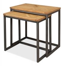 Sarreid 30142 - Overall Nesting Table, Set of 2, Driftwood Top, Gunmetal Frame, 27"W 30142