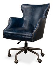 Sarreid 30613 - Andrew Jackson Desk Chair, Chateau Blue Leather, Bronze Base, 35"H 30613