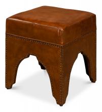 Sarreid 30915 - Giuseppe Footstool, Light Brown Leather, 18"W 30915
