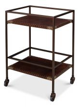 Sarreid 30965 - Trolley Side Table, Antique Brown Leather, Bronze Frame, 25"H 30965