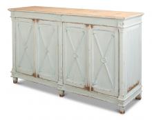 Sarreid 40428-3 - Marksman Sideboard, Small, Natural Top, Distressed White, 66"W 40428-3