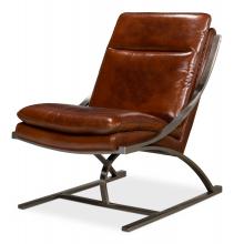 Sarreid 40541 - McQueen Accent Chair, Havana Brown Leather, Brushed Stainless Steel, 18"H 40541