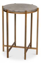 Sarreid 40818 - Spence Side Table, Dark Gray Leather, Antique Gold Frame, 21"H 40818