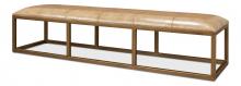 Sarreid 52636 - Long Hall Bench, Beige Leather, Antique Brass Base, 75"W 52636