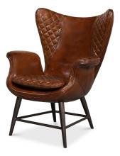 Sarreid 52830 - Quilted Wing Chair, Havana Brown Leather, 40"H 52830