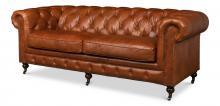 Sarreid 53128 - Tufted English Sofa, Brown Leather, 89"W 53128