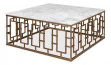 Sarreid 53135 - Brass Gate Cocktail Table, White Marble Top, Gold Base, 42"W 53135