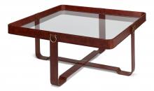 Sarreid 53159 - Bridle Belts Cocktail Table, Clear Glass Top, Brown Leather Frame, 40"W 53159