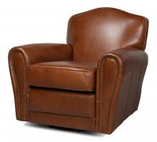 Sarreid 53265 - Elite French Swivel Chair, Havana Brown Leather, 33"H 53265