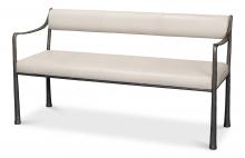 Sarreid 53436 - Eliana Bench, Off-White Leather, Gunmetal Frame, 60"W 53436