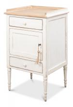 Sarreid 53441L - Rose Side Table, Left, Natural Top, Antique White, 33"H 53441L