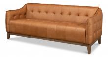 Sarreid 53480 - Isaac Sofa, Light Brown Leather, Oak Base, 77"W 53480