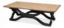 Sarreid 53529-5 - Wavy Coffee Table, Pine Wood Top, Antique Black Frame, 59"W 53529-5