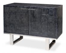 Sarreid 53782 - Bronzini Credenza, 2-Door, Small, Gray Leather, Stainless Steel Base, 47"W 53782