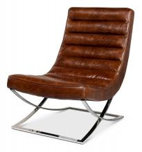 Sarreid 53784 - Cassino Lounge Chair, Brown Leather, Stainless Steel Base, 16"H 53784