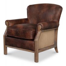 Sarreid 53851 - Benjamin Lounge Chair, Brown Leather, Ash Wood, Natural Jute, 31"H 53851