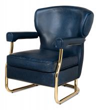 Sarreid 53861 - Santa Monica Armchair, Chateau Blue Leather, Brass Frame, 35"H 53861