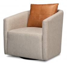 Sarreid 53888 - Bronson Swivel Chair, Beige, Brown Leather, 32"H 53888