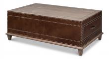 Sarreid 53899 - Grandon Equestrian Cocktail Table, Barn Gray, Brown Leather, 50"W 53899