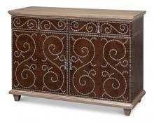 Sarreid 53900 - Theodore Equestrian Chest, Barn Gray, Brown Leather, 48"W 53900