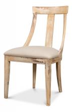 Sarreid U003-01F01 - Deco Side Chair, Linen Fabric, Distressed Wood Frame, 39"H U003-01F01