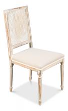 Sarreid U094-06F01 - Cane Dining Chair, White Fabric, Distressed Wood Frame, 40"H U094-06F01