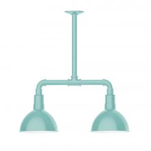 Montclair Light Works MSB114-48-L10 - 8" Deep Bowl shade, 2-light LED Stem Hung Pendant, Sea Green