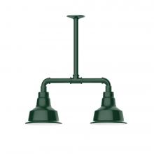 Montclair Light Works MSB180-42-T30-L10 - 8" Warehouse shade, 2-light LED Stem Hung Pendant, Forest Green