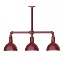 Montclair Light Works MSK114-55-T30-L10 - 8" Deep Bowl shade, 3-light LED Stem Hung Pendant, Barn Red