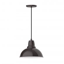 Montclair Light Works PEB106-51-C12-L12 - 12" Cafe shade, LED Pendant with gray solid fabric cord and canopy, Architectural Bronze