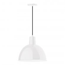 Montclair Light Works PEB117-44-C20-L13 - 16" Deep Bowl shade, LED Pendant with white solid fabric cord and canopy, White