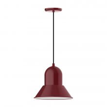 Montclair Light Works PEB123-55-C01-L12 - 12" Prima shade, LED Pendant with brown and ivory houndstooth fabric cord and canopy, Barn Red