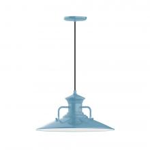 Montclair Light Works PEB143-54-C16-L13 - 18" Homestead shade, LED Pendant with navy mini tweed fabric cord and canopy, Light Blue