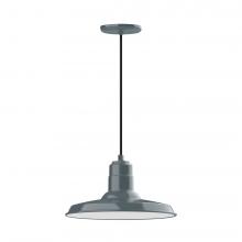 Montclair Light Works PEB183-40-W14-L13 - 14" Warehouse shade, LED Pendant with black cord and canopy, wire grill, Slate Gray