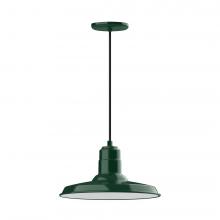 Montclair Light Works PEB183-42-W14-L13 - 14" Warehouse shade, LED Pendant with black cord and canopy, wire grill, Forest Green