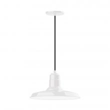 Montclair Light Works PEB183-44-W14-L13 - 14" Warehouse shade, LED Pendant with black cord and canopy, wire grill, White